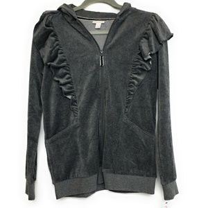Cat & Jack Ruffle Zip Girls Hoodie Pockets Grey